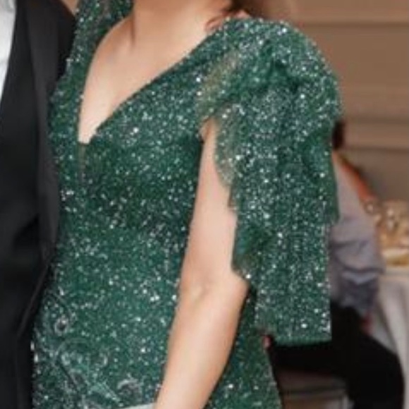 Emerald Green Bedazzled Gown - Picture 2 of 8